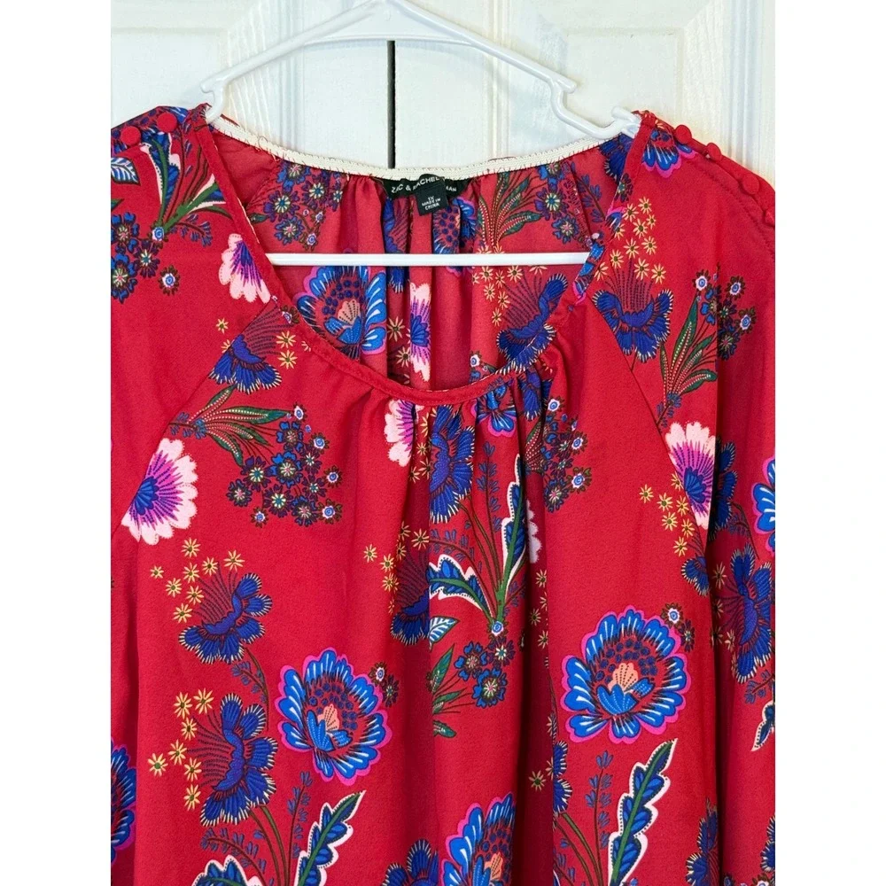 Zac‎ & Rachel Floral Blouse Button Sleeve Tie Detail Red Bohemian 1X - Picture 2 of 7